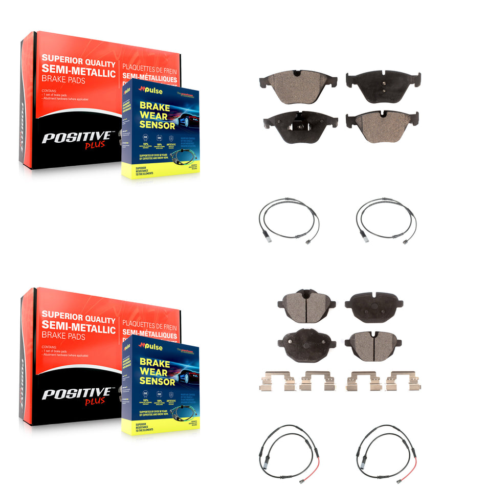 Front Rear Semi-Metallic Disc Brake Pads And Wear Sensors Kit For 2014-2016 BMW 528i 535d KPW-101494