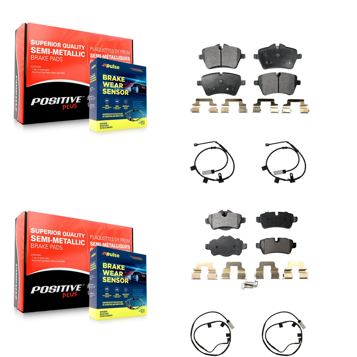 Front Rear Semi-Metallic Disc Brake Pads And Wear Sensors Kit For Mini Cooper KPW-101495