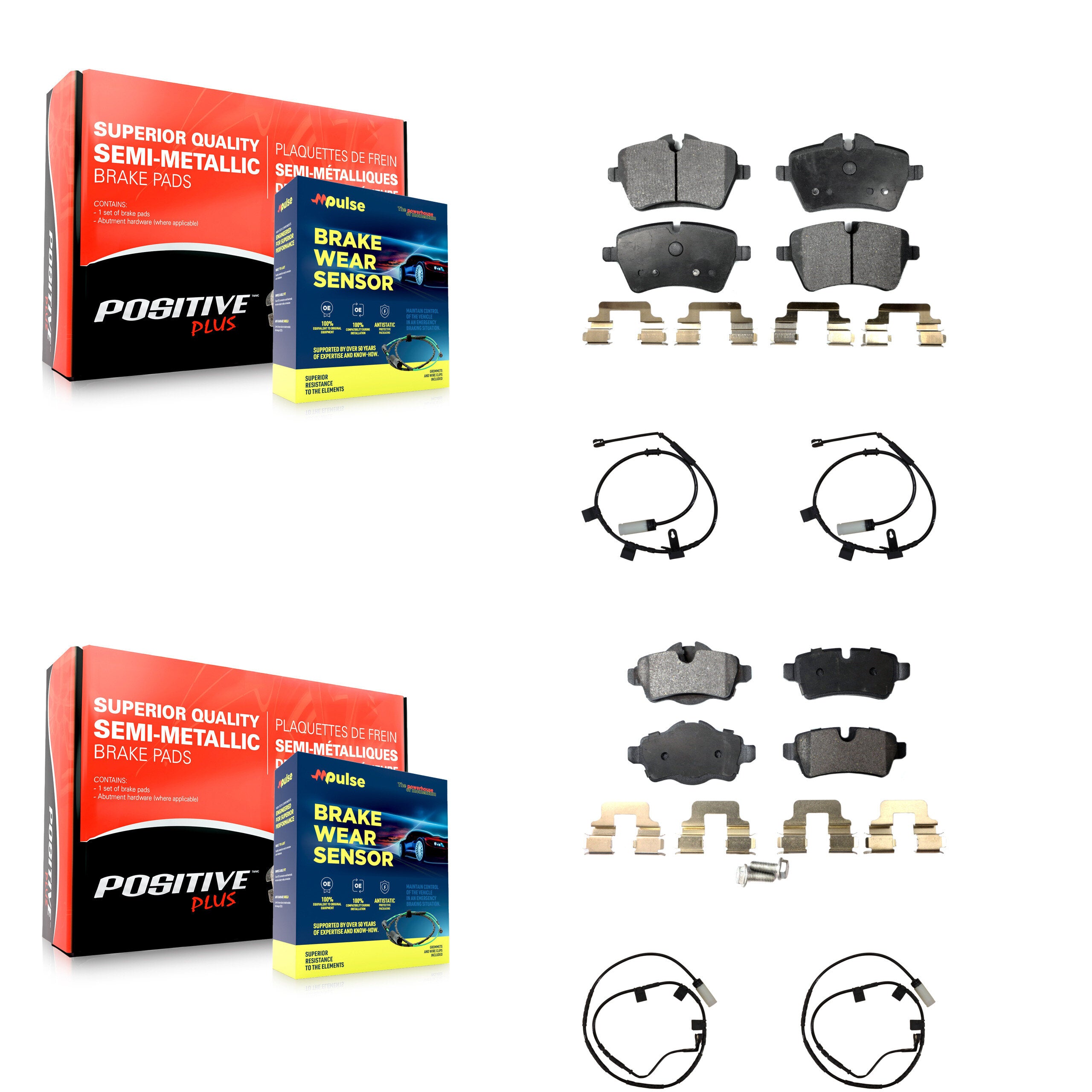 Front Rear Semi-Metallic Disc Brake Pads And Wear Sensors Kit For Mini Cooper KPW-101495