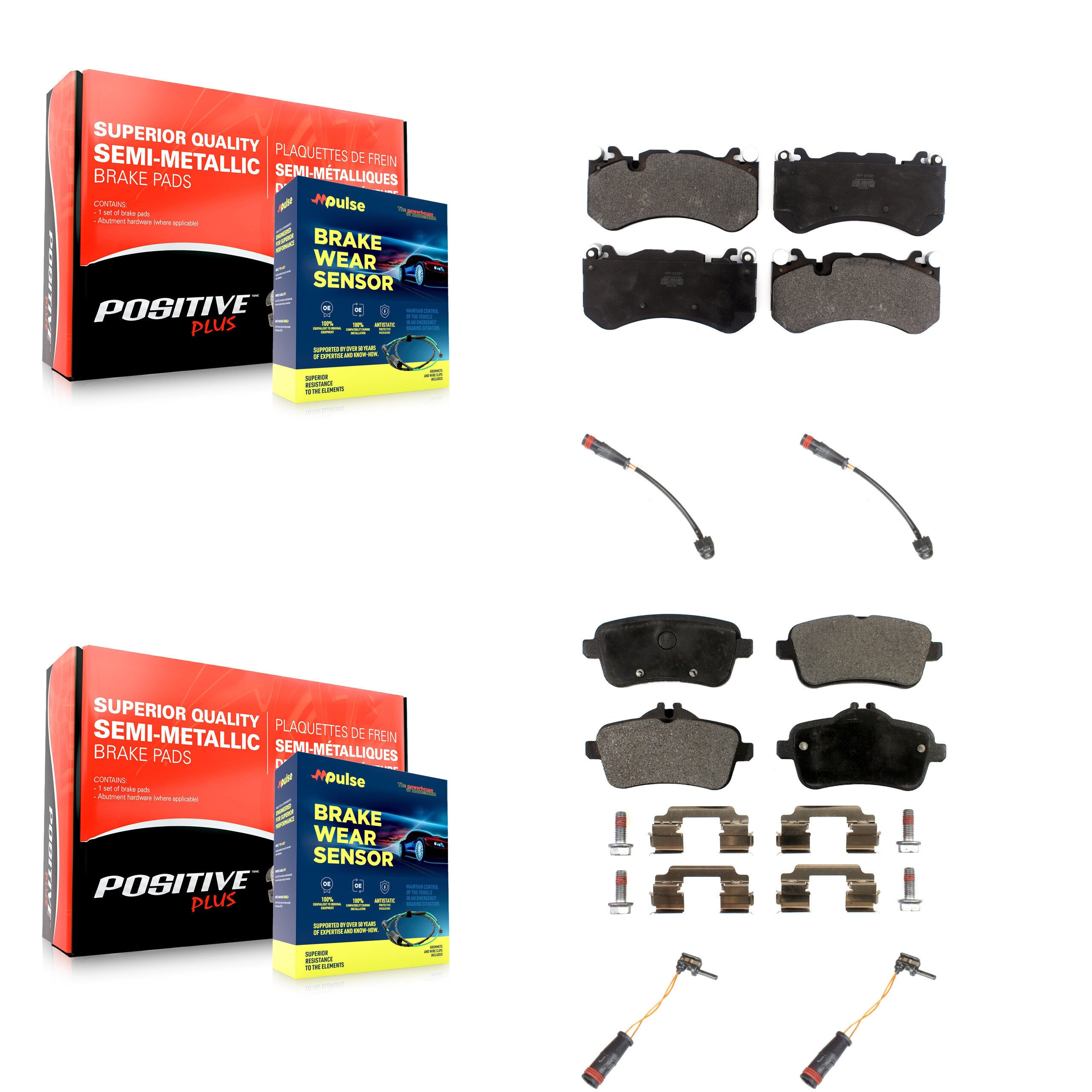Front Rear Semi-Metallic Brake Pads Wear Sensor Kit For Mercedes-Benz ML63 AMG GL63 GLE63 KPW-101500