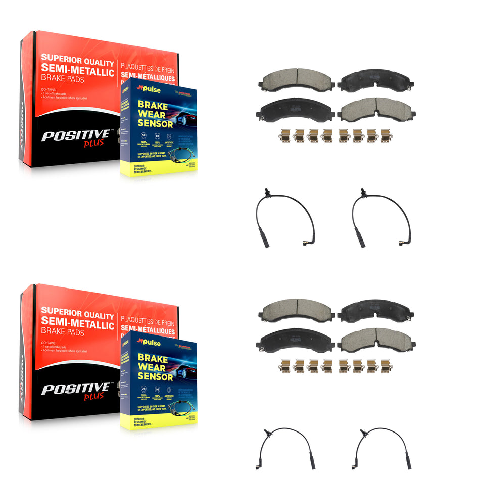 Front Rear Semi-Metallic Brake Pads Wear Sensor Kit For GMC Chevrolet Sierra 2500 HD 3500 KPW-101510