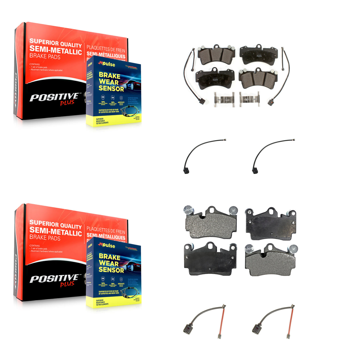 Front Rear Semi-Metallic Disc Brake Pads And Extra Wear Sensors Kit For Audi Q7 KPW-101512