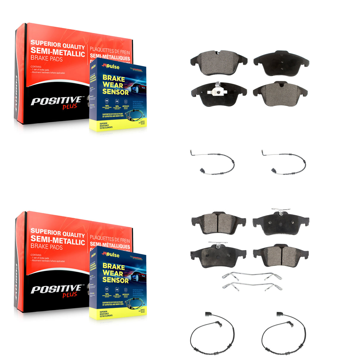 Front Rear Semi-Metallic Disc Brake Pads And Wear Sensors Kit For Jaguar XF KPW-101524