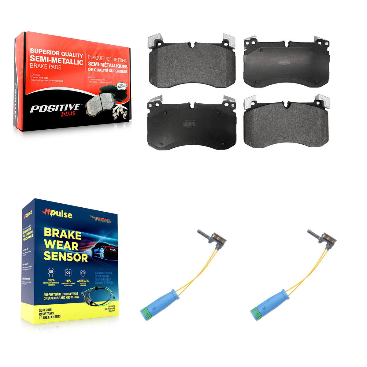 Front Semi-Metallic Brake Pads & Wear Sensor Kit For Mercedes-Benz GLS450 GLS63 AMG GLE53 KPW-101593