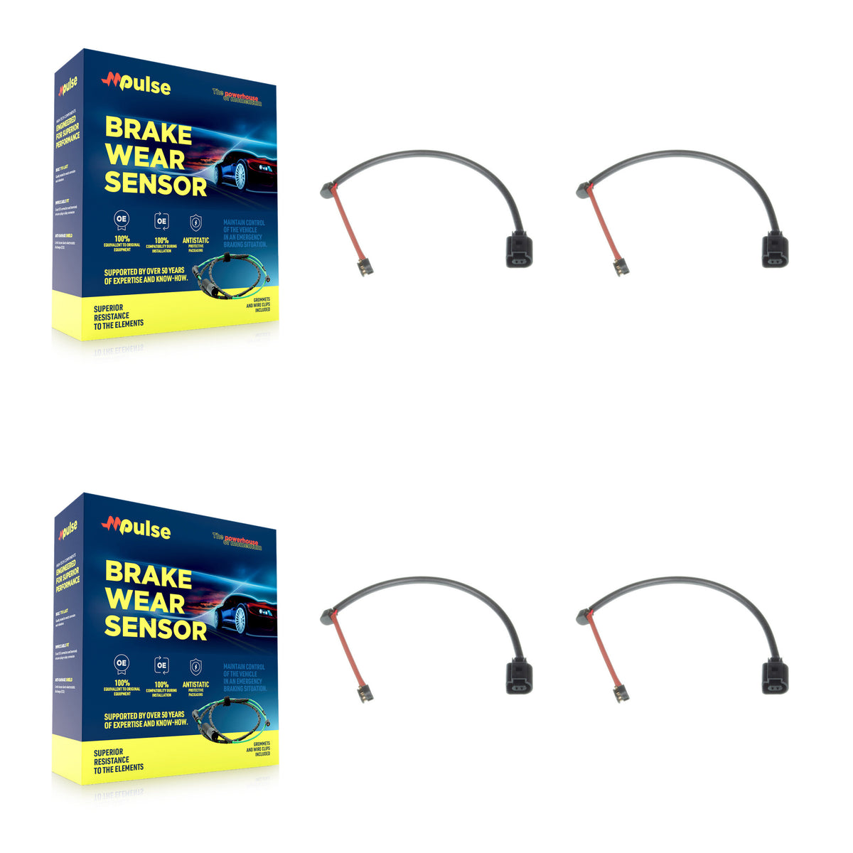 Front Rear Brake Pads Wear Sensor (4 Pack) For 2019 Porsche 911 3.0L with Ceramic Rotor KSE-100196