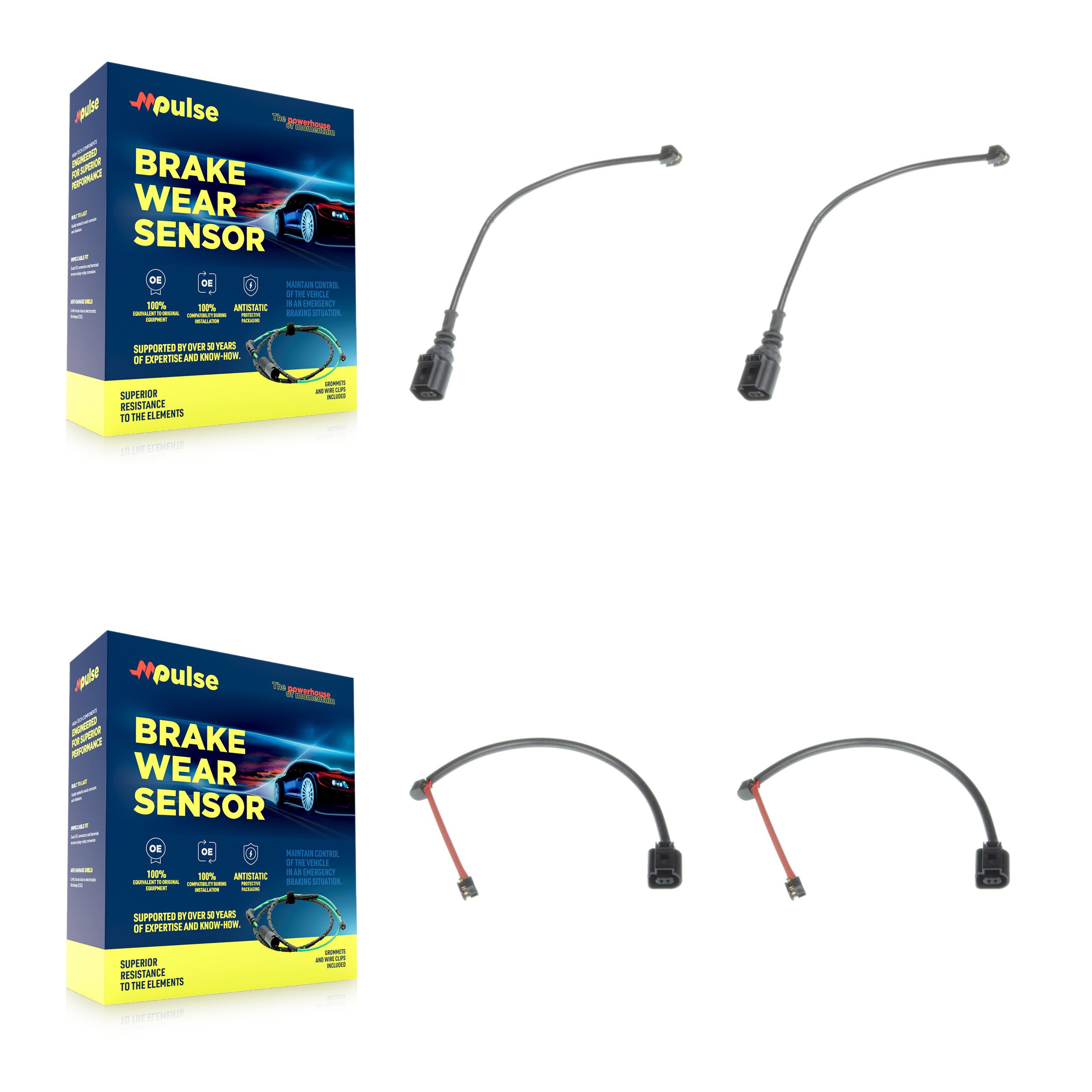 Front Rear Brake Pads Wear Sensor (4 Pack) For 2019 Porsche 911 3.0L w Iron Rotors KSE-100435