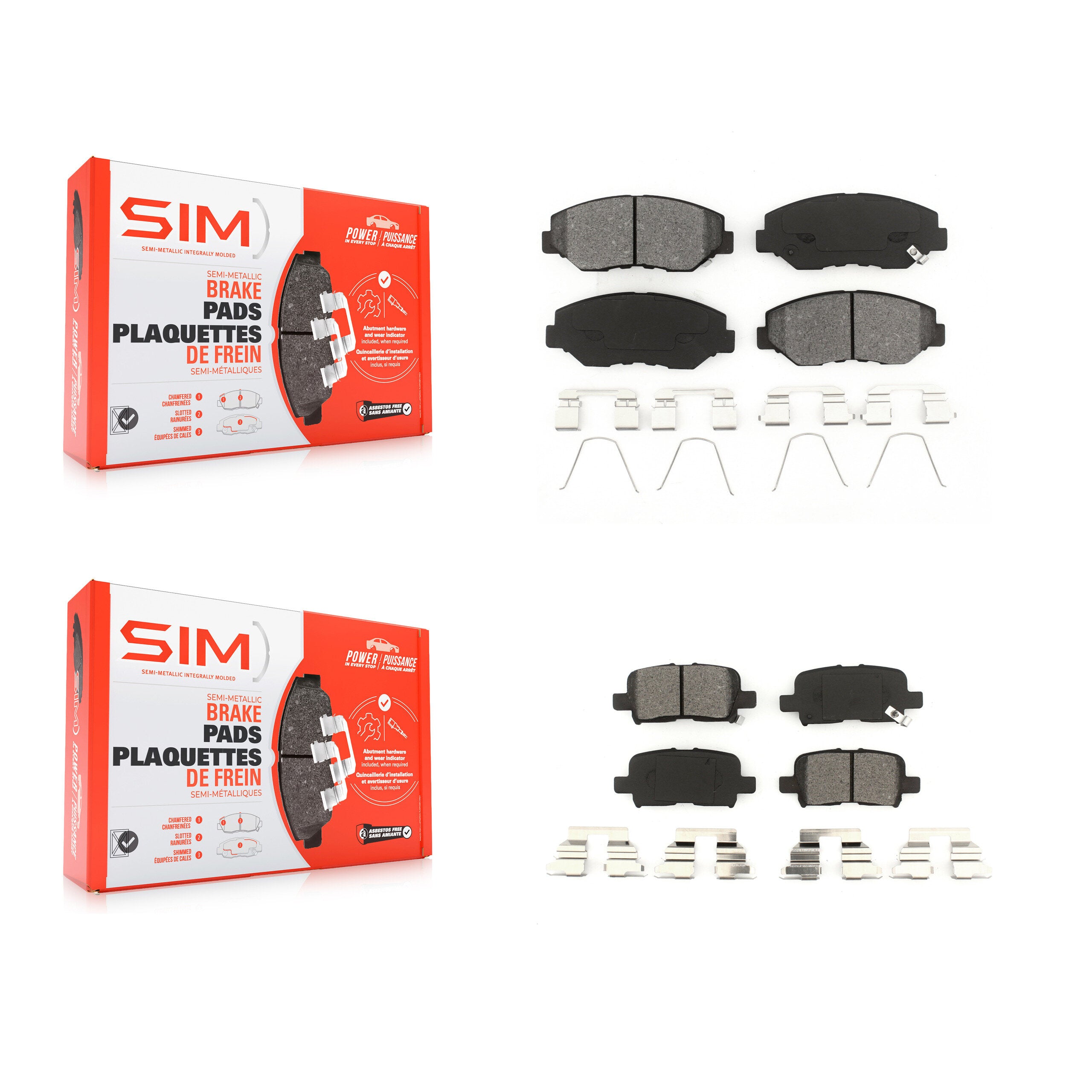 Front Rear Semi-Metallic Brake Pads Kit For 2003-2008 Honda Pilot KSM-100409