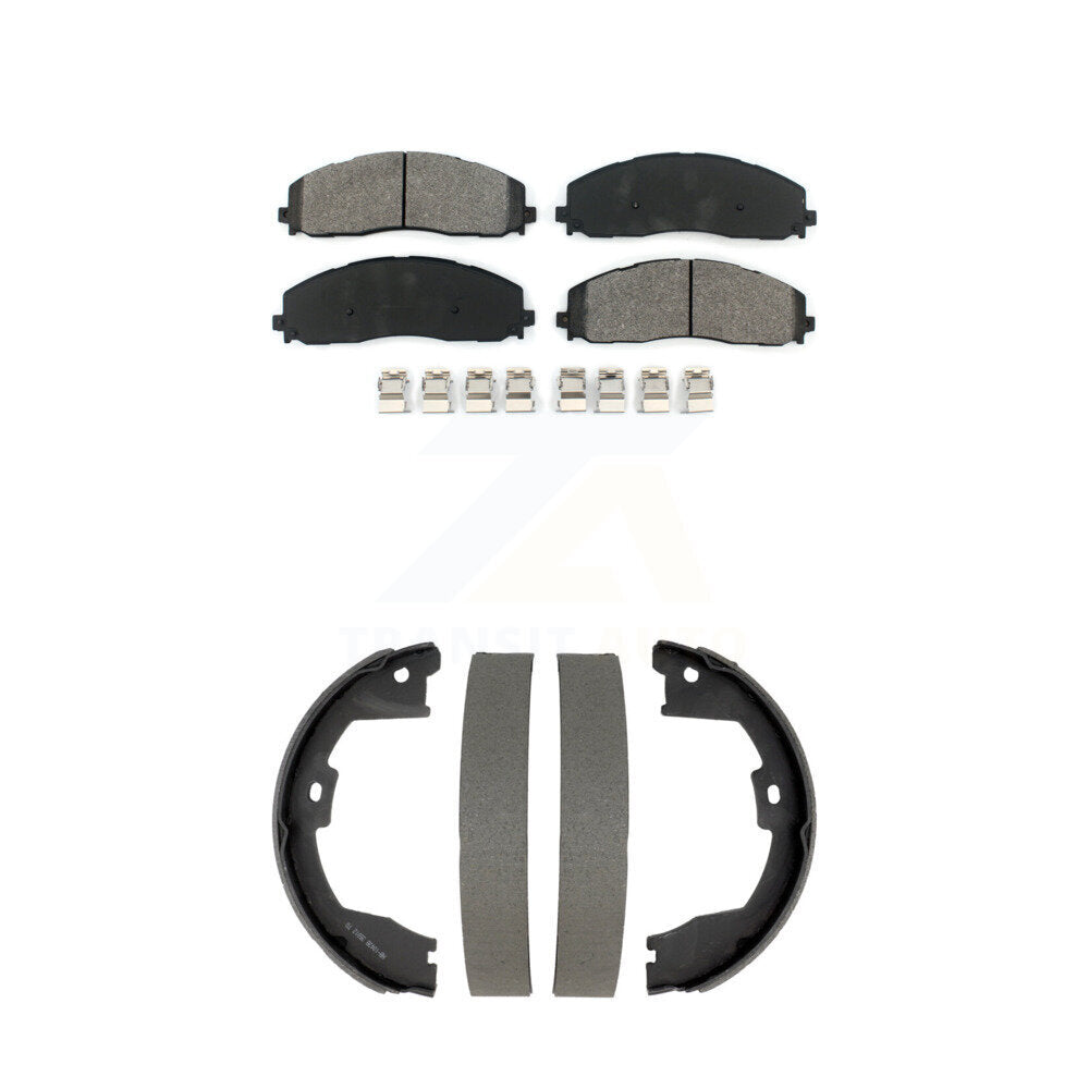 Front Rear Semi-Metallic Brake Pads & Drum Shoe Kit For Ford F-350 Super Duty F-250 F-450 KSN-100883