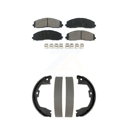 Front Rear Semi-Metallic Brake Pads & Drum Shoe Kit For Ford F-350 Super Duty F-250 F-450 KSN-100883