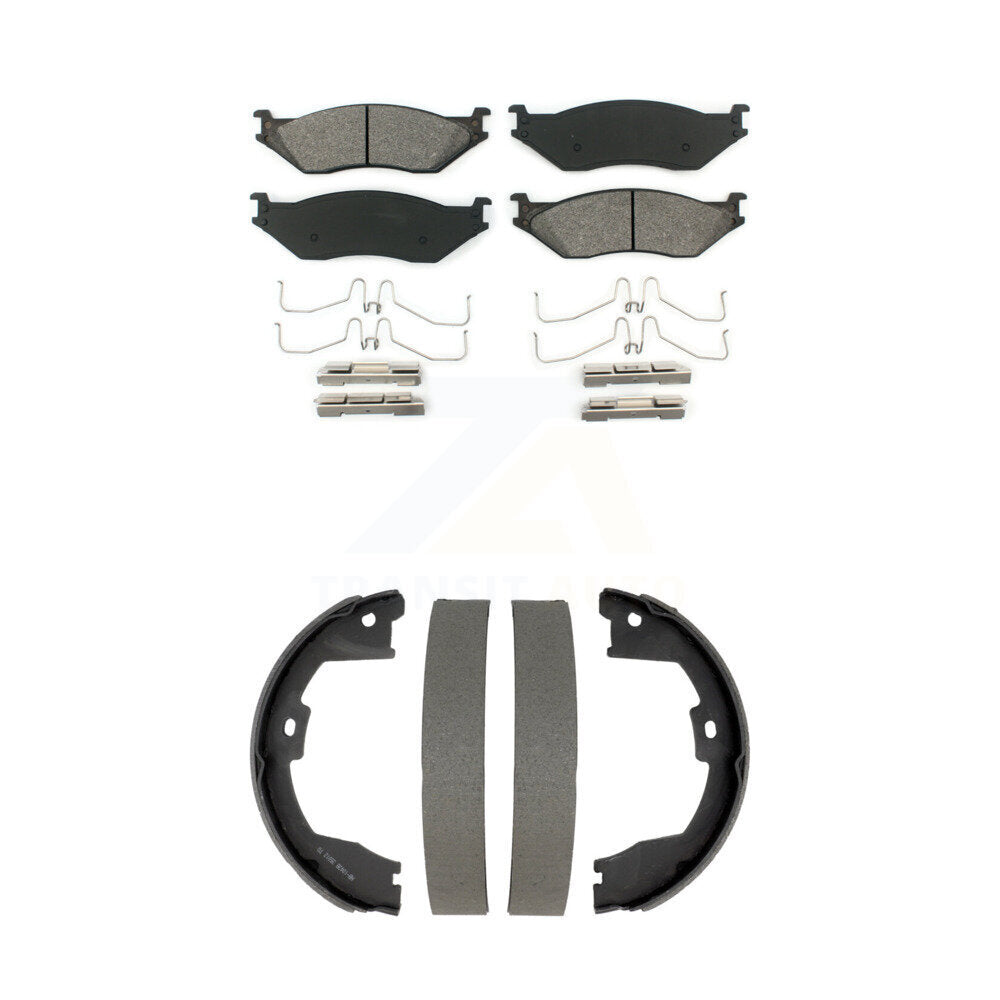 Front Rear Semi-Metallic Brake Pads And Drum Shoes Kit For Ford F-450 Super Duty KSN-100884