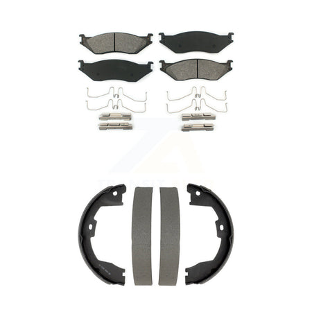 Front Rear Semi-Metallic Brake Pads And Drum Shoes Kit For Ford F-450 Super Duty KSN-100884