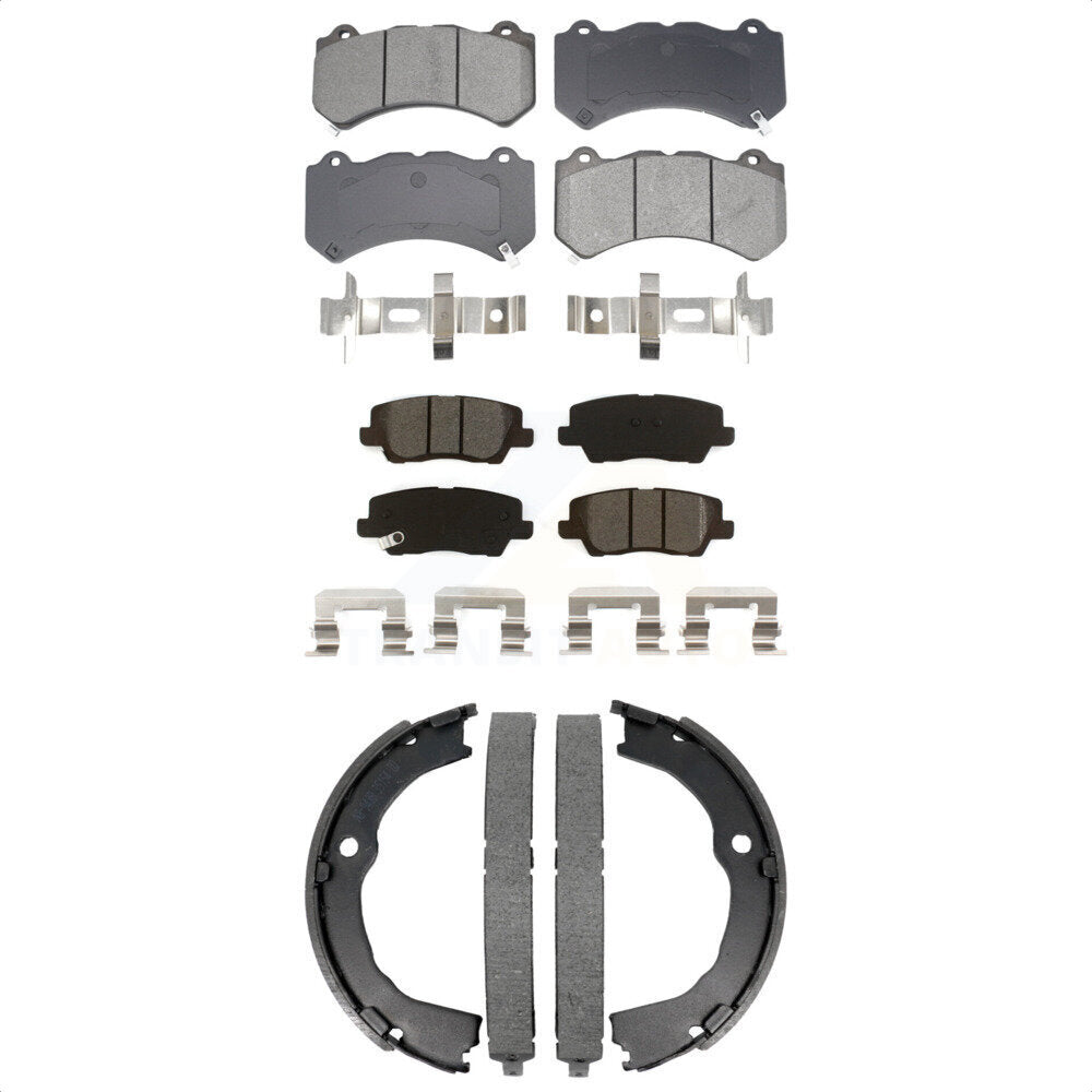 Front Rear Semi-Metallic Brake Pads & Parking Shoe Kit For 2015 Cadillac CTS V with Coupe KSN-100935