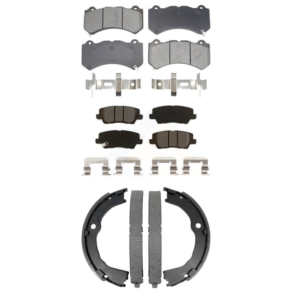 Front Rear Semi-Metallic Brake Pads & Parking Shoe Kit For 2015 Cadillac CTS V with Coupe KSN-100935