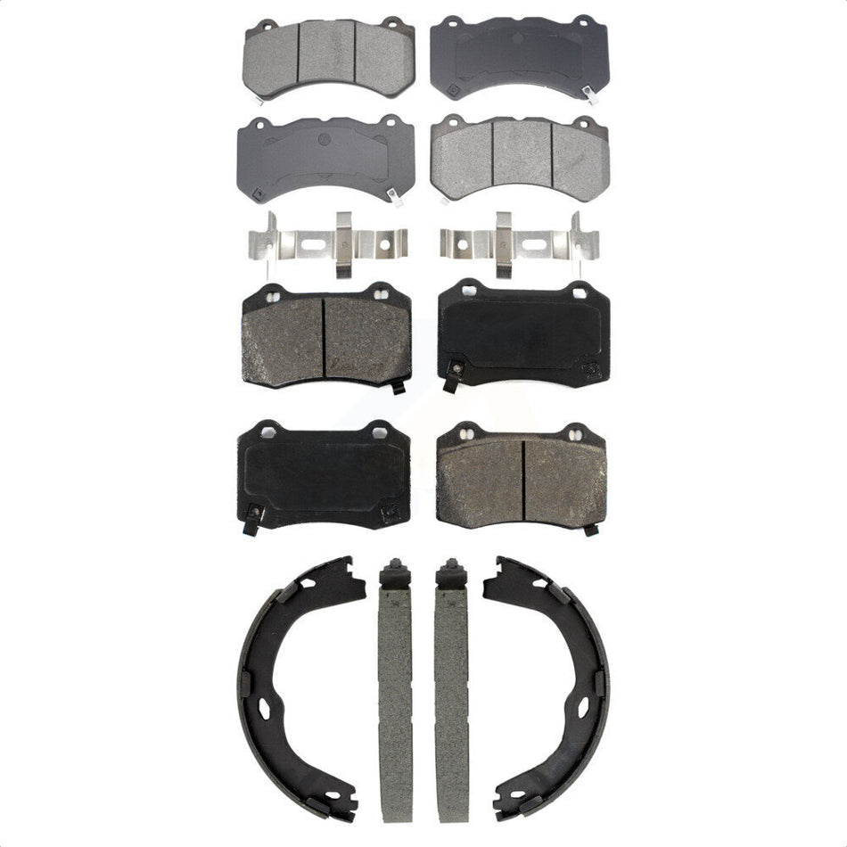Front Rear Semi-Metallic Brake Pads And Parking Shoe Kit For 2016 Cadillac CTS V with RWD KSN-100941