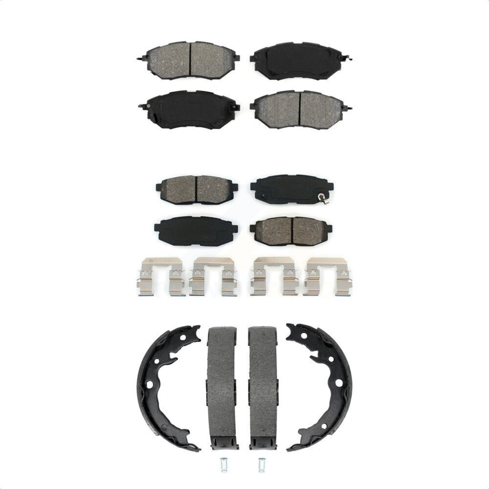 Front Rear Semi-Metallic Brake Pads & Parking Shoe Kit For 2014-2018 Subaru Forester 2.0L KSN-100970