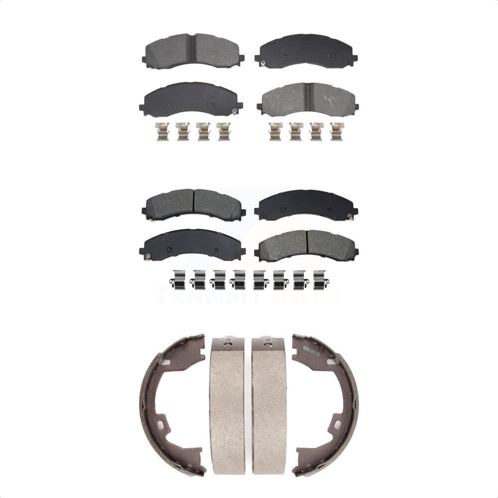 Front Rear Semi-Metallic Brake Pads & Parking Shoe Kit For Ram 3500 With Dual Wheels KSN-100977
