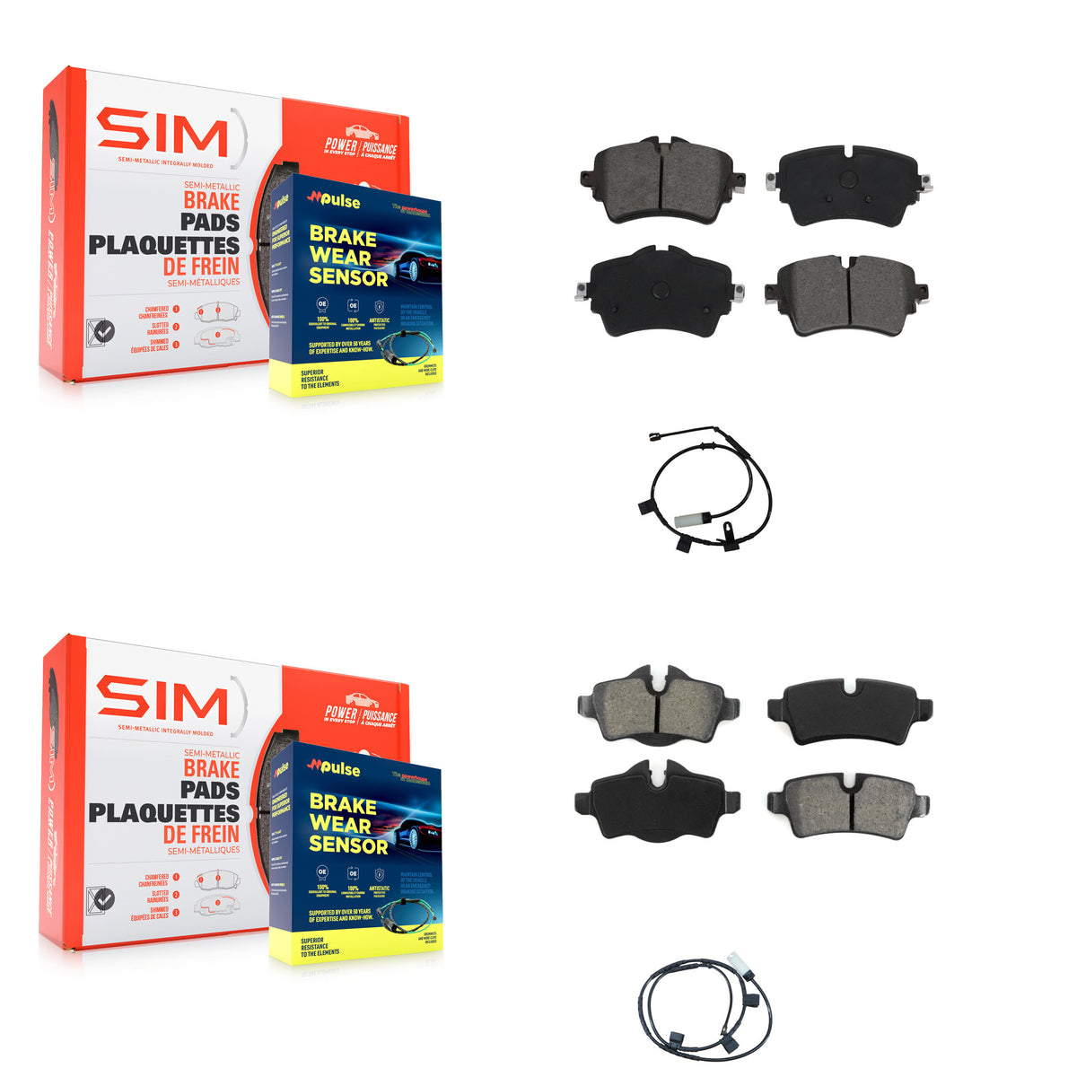 Front Rear Semi-Metallic Disc Brake Pads And Wear Sensors Kit For 2015 Mini Cooper 1.6L KSW-100001