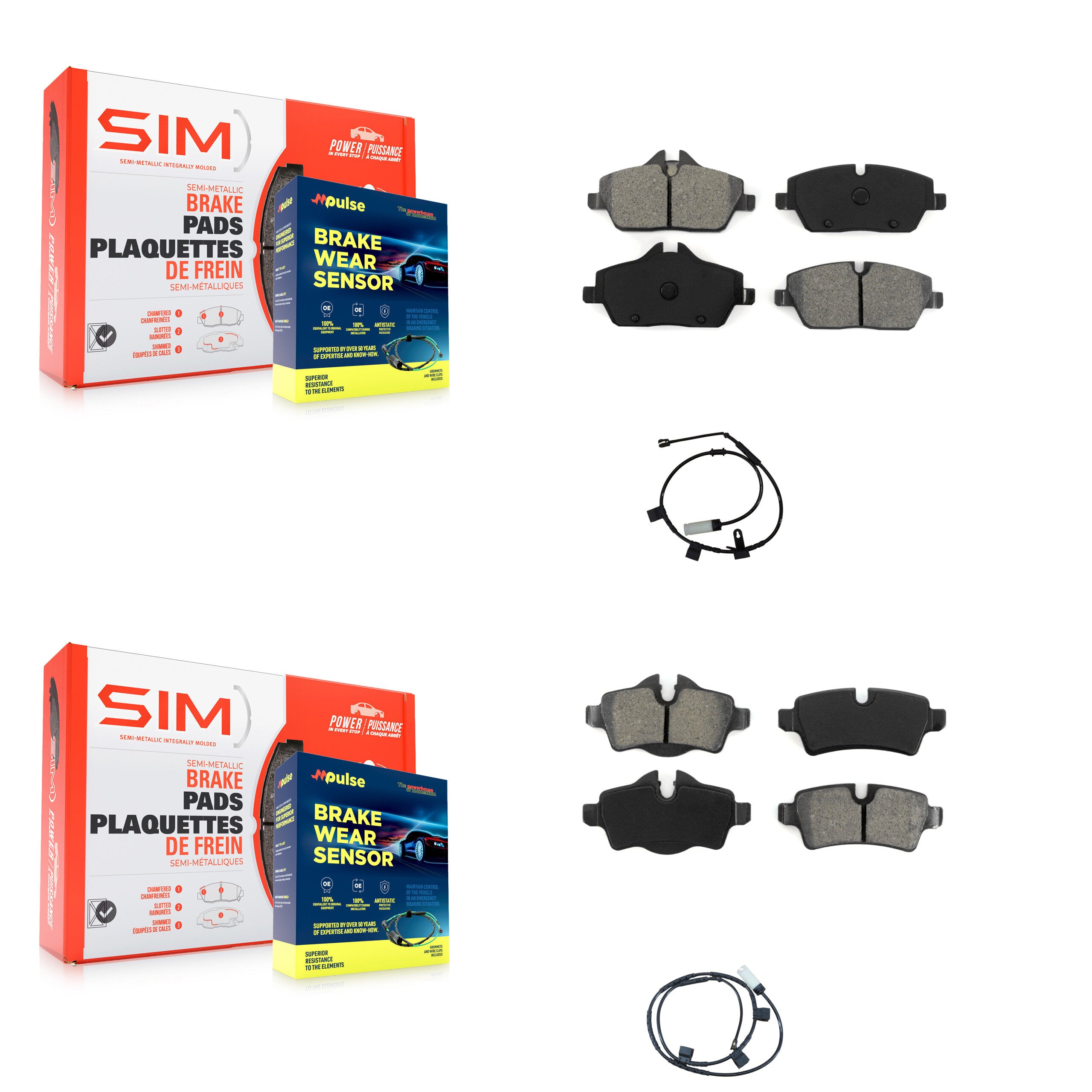 Front Rear Semi-Metallic Disc Brake Pads And Wear Sensors Kit For Mini Cooper 1.6L KSW-100005