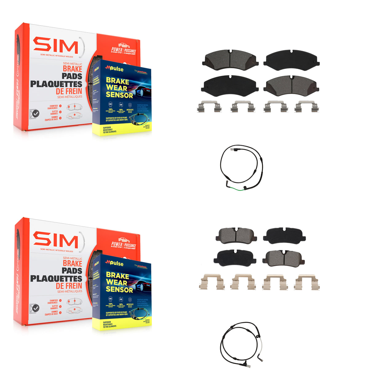 Front Rear Semi-Metallic Disc Brake Pads And Wear Sensors Kit For Land Rover LR4 KSW-100007