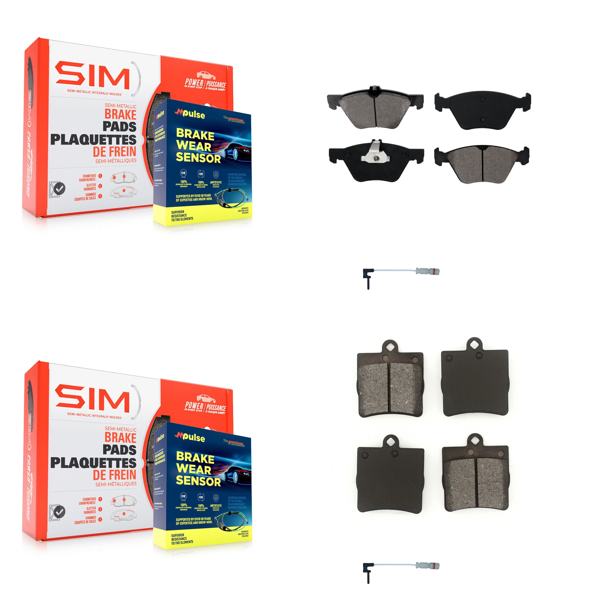 Front Rear Semi-Metallic Disc Brake Pads And Wear Sensors Kit For Chrysler Crossfire KSW-100014