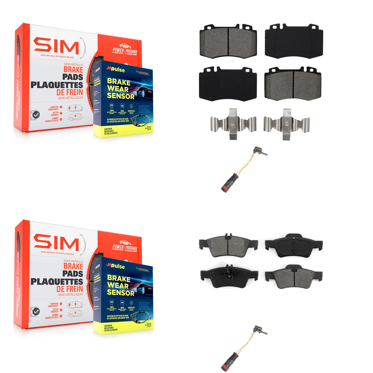 Front Rear Semi-Metallic Brake Pad And Wear Sensor Kit For Mercedes-Benz E350 SL500 SL550 KSW-100015