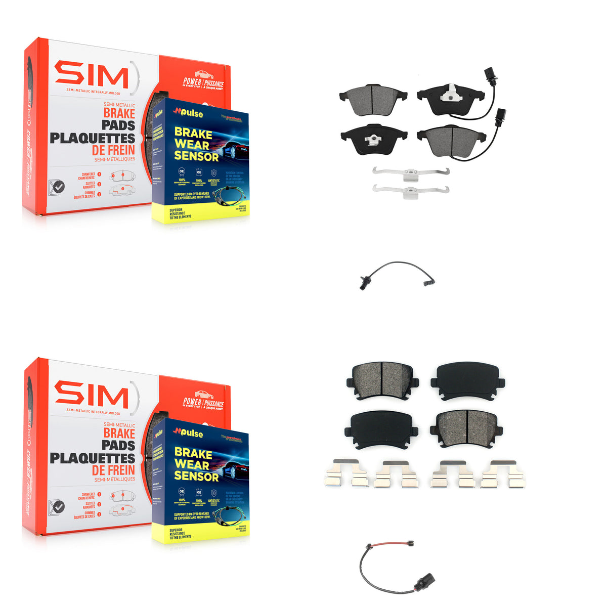 Front Rear Semi-Metallic Disc Brake Pads And Extra Wear Sensors Kit For 2011 Audi A6 KSW-100022