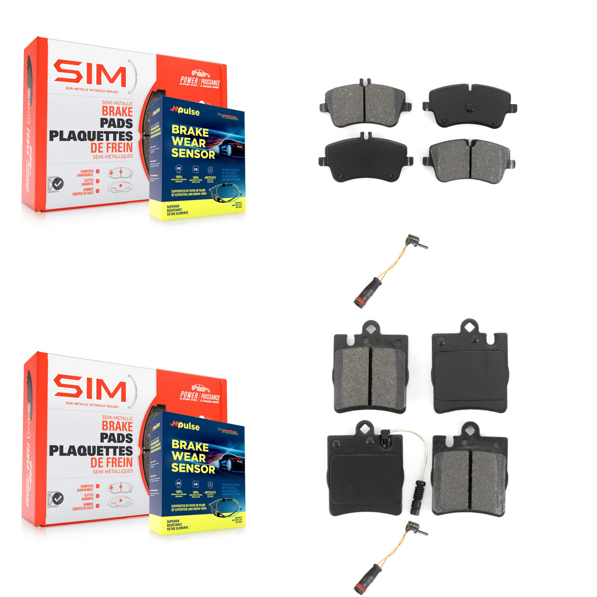 Front Rear Semi-Metallic Brake Pad Extra Wear Sensor Kit For Mercedes-Benz C280 C320 C350 KSW-100031