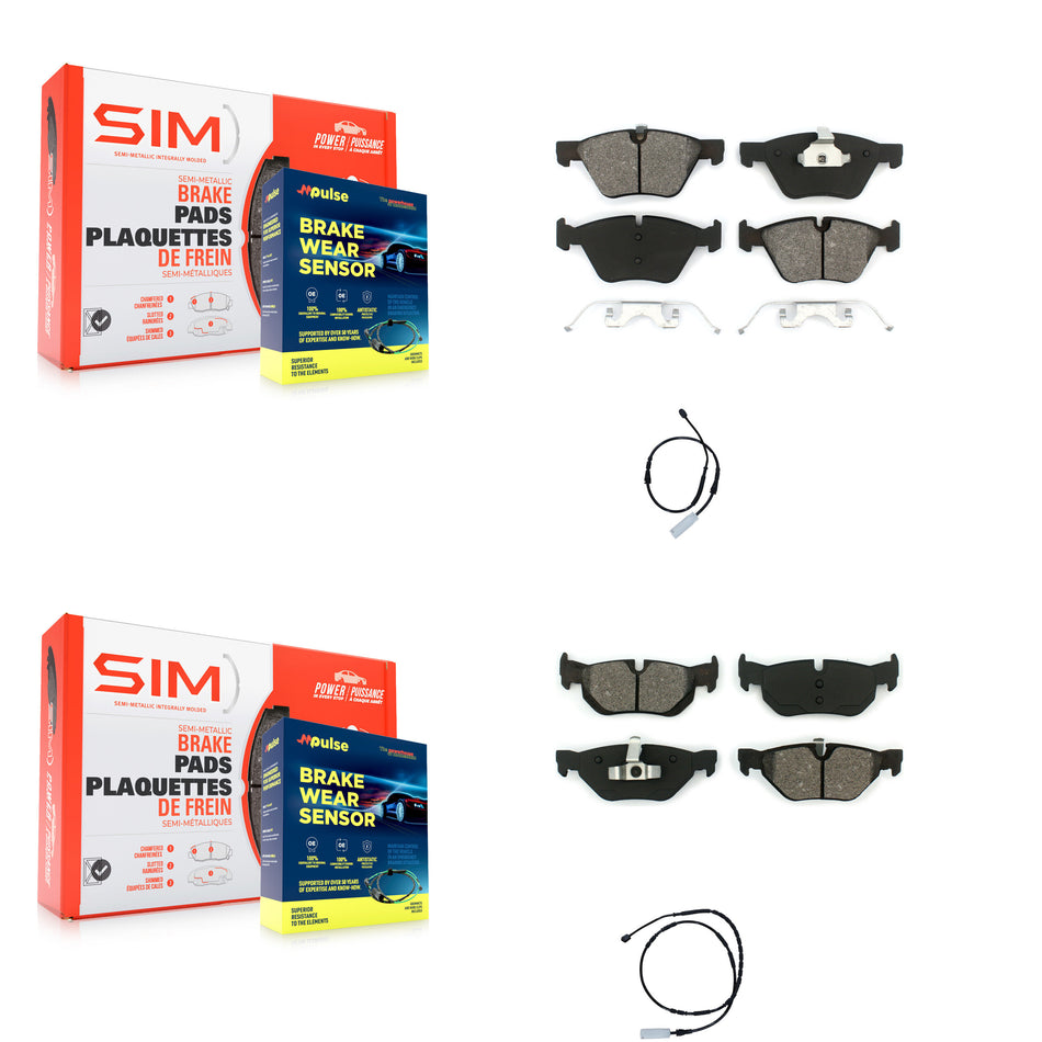 Front Rear Semi-Metallic Disc Brake Pads And Wear Sensors Kit For 2013 BMW 128i 3.0L KSW-100037