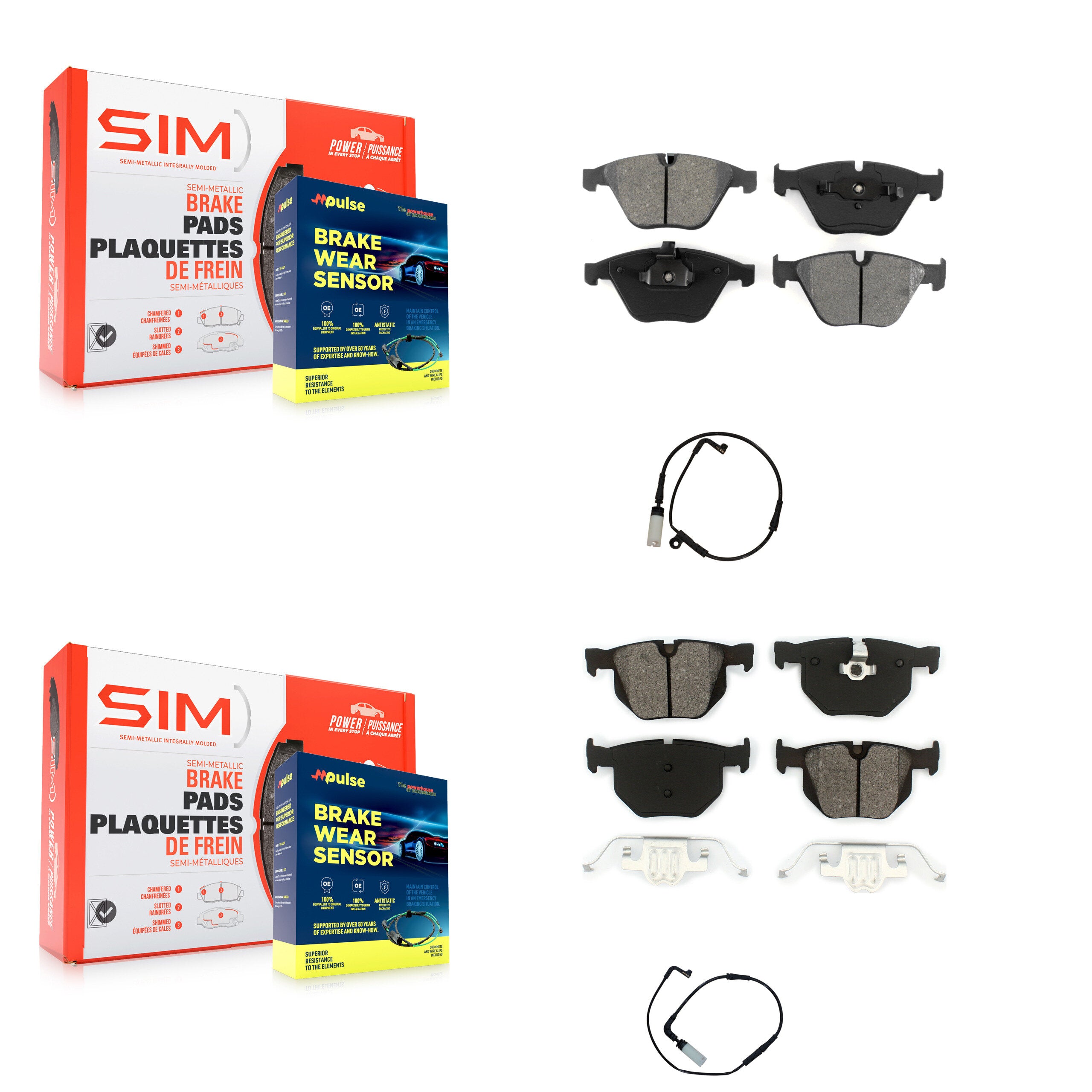 Front Rear Semi-Metallic Brake Pad And Wear Sensor Kit For BMW 530i 528i xDrive 525i 535i KSW-100041