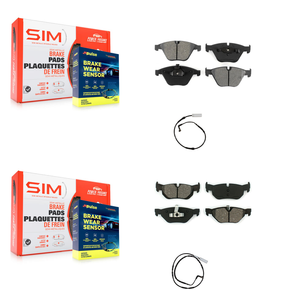 Front Rear Semi-Metallic Disc Brake Pads And Wear Sensors Kit For BMW 328i 323i KSW-100043