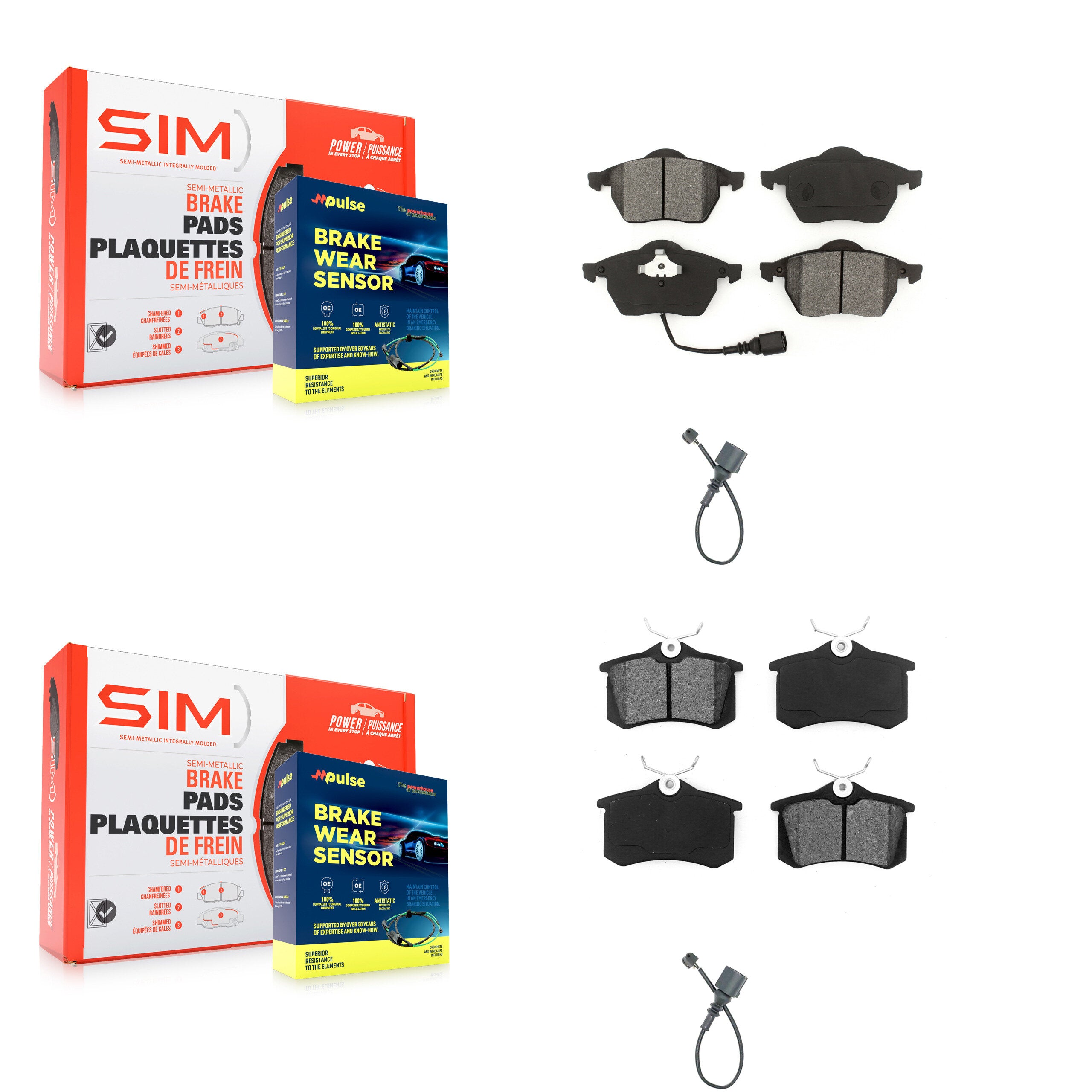Front Rear Semi-Metallic Disc Brake Pads Extra Wear Sensor Kit For 2003-2006 Audi TT 1.8L KSW-100047