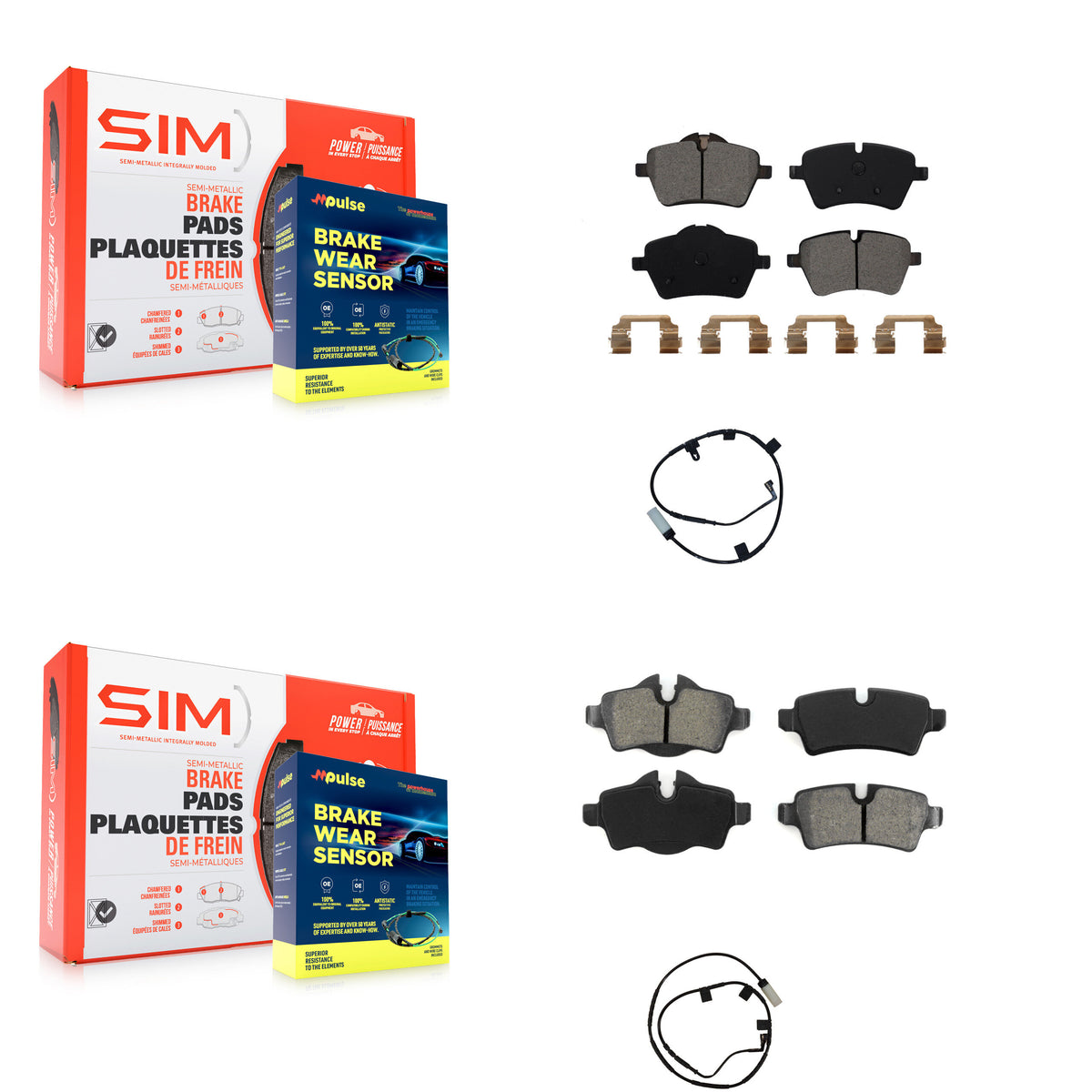 Front Rear Semi-Metallic Disc Brake Pads And Wear Sensors Kit For Mini Cooper KSW-100056