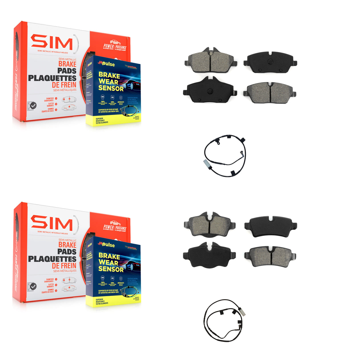 Front Rear Semi-Metallic Disc Brake Pads And Wear Sensors Kit For Mini Cooper KSW-100057