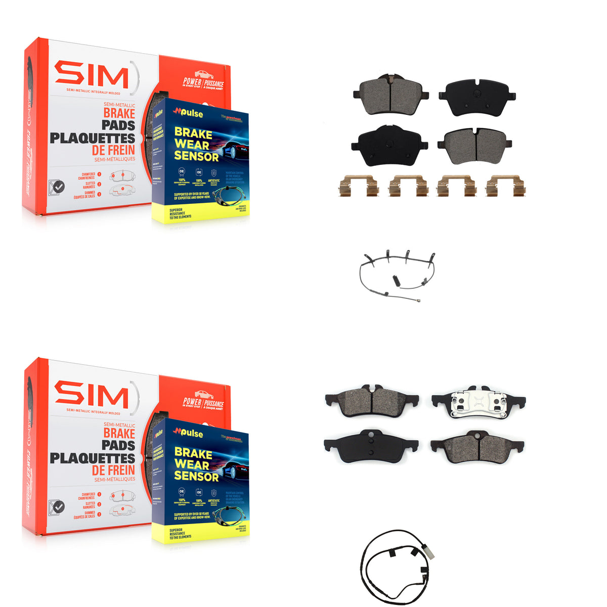Front Rear Semi-Metallic Disc Brake Pads And Wear Sensors Kit For 2006 Mini Cooper 1.6L KSW-100058