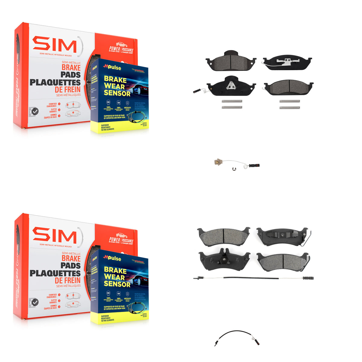 Front Rear Semi-Metallic Brake Pads & Extra Wear Sensor Kit For Mercedes-Benz ML320 ML350 KSW-100072