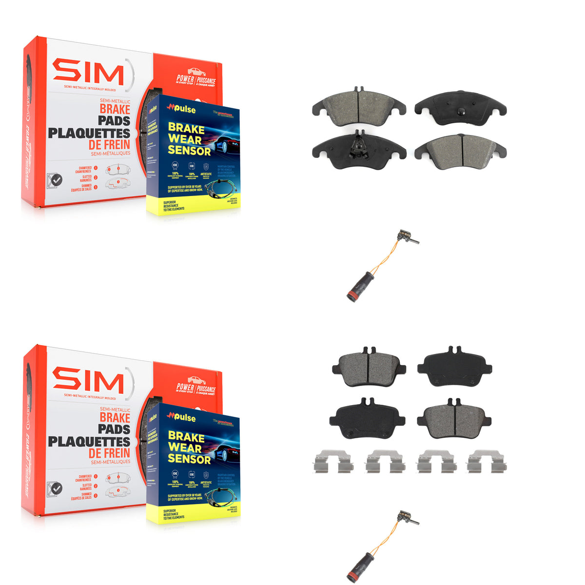 Front Rear Semi-Metallic Disc Brake Pads And Wear Sensors Kit For Mercedes-Benz SLK350 KSW-100078