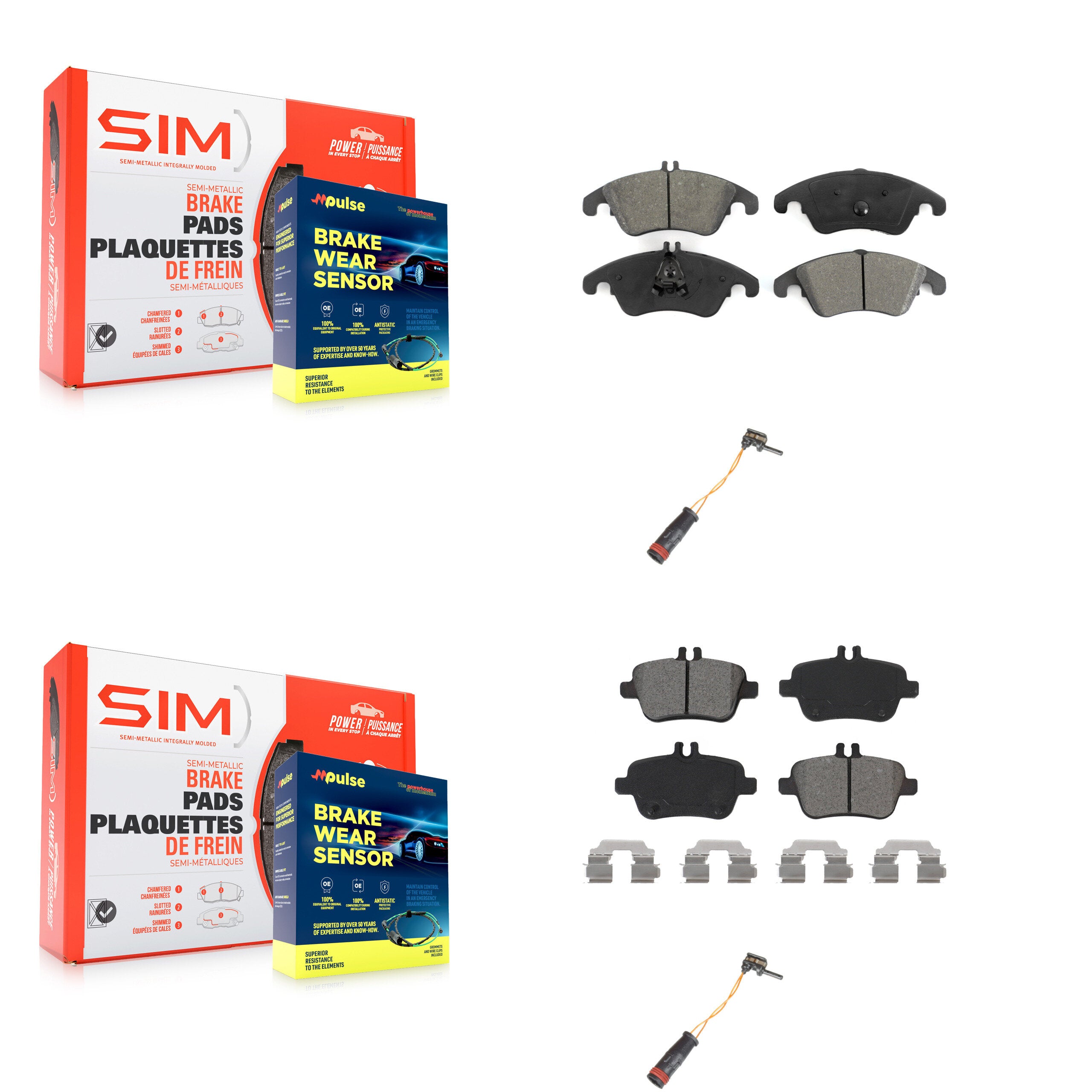 Front Rear Semi-Metallic Disc Brake Pads And Wear Sensors Kit For Mercedes-Benz SLK350 KSW-100078