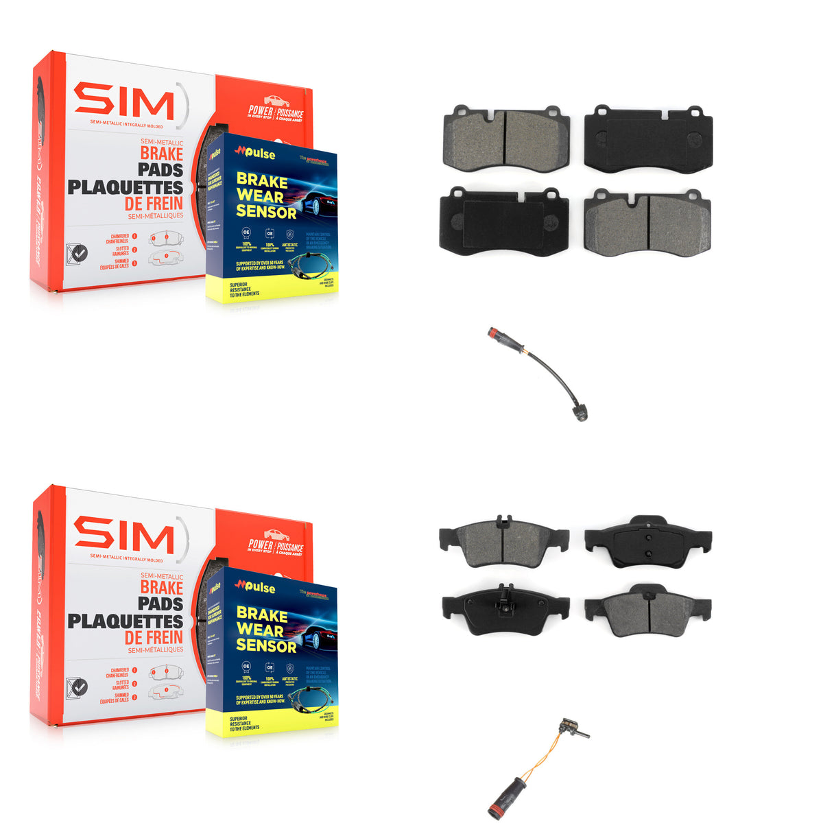 Front Rear Semi-Metallic Brake Pad Wear Sensor Kit For Mercedes-Benz S550 S450 CL550 S400 KSW-100081
