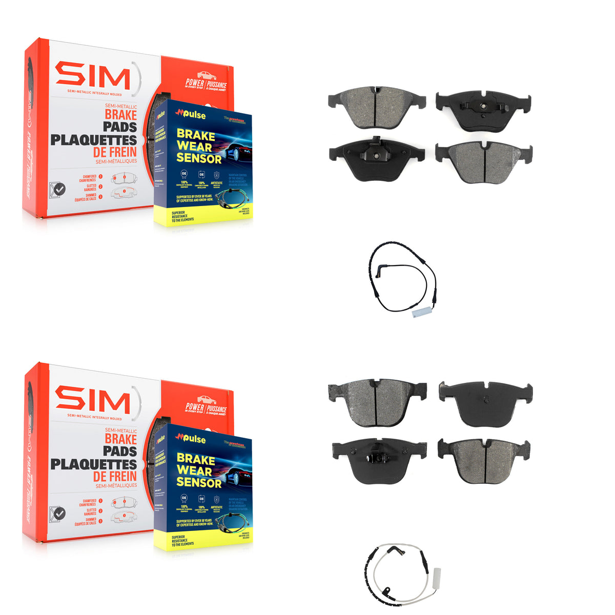 Front Rear Semi-Metallic Brake Pads & Wear Sensor Kit For BMW 750i 750Li 745i 745Li 760Li KSW-100085
