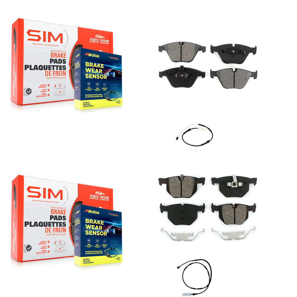 Front Rear Semi-Metallic Disc Brake Pads And Wear Sensors Kit For BMW 335i 335is 335d KSW-100087