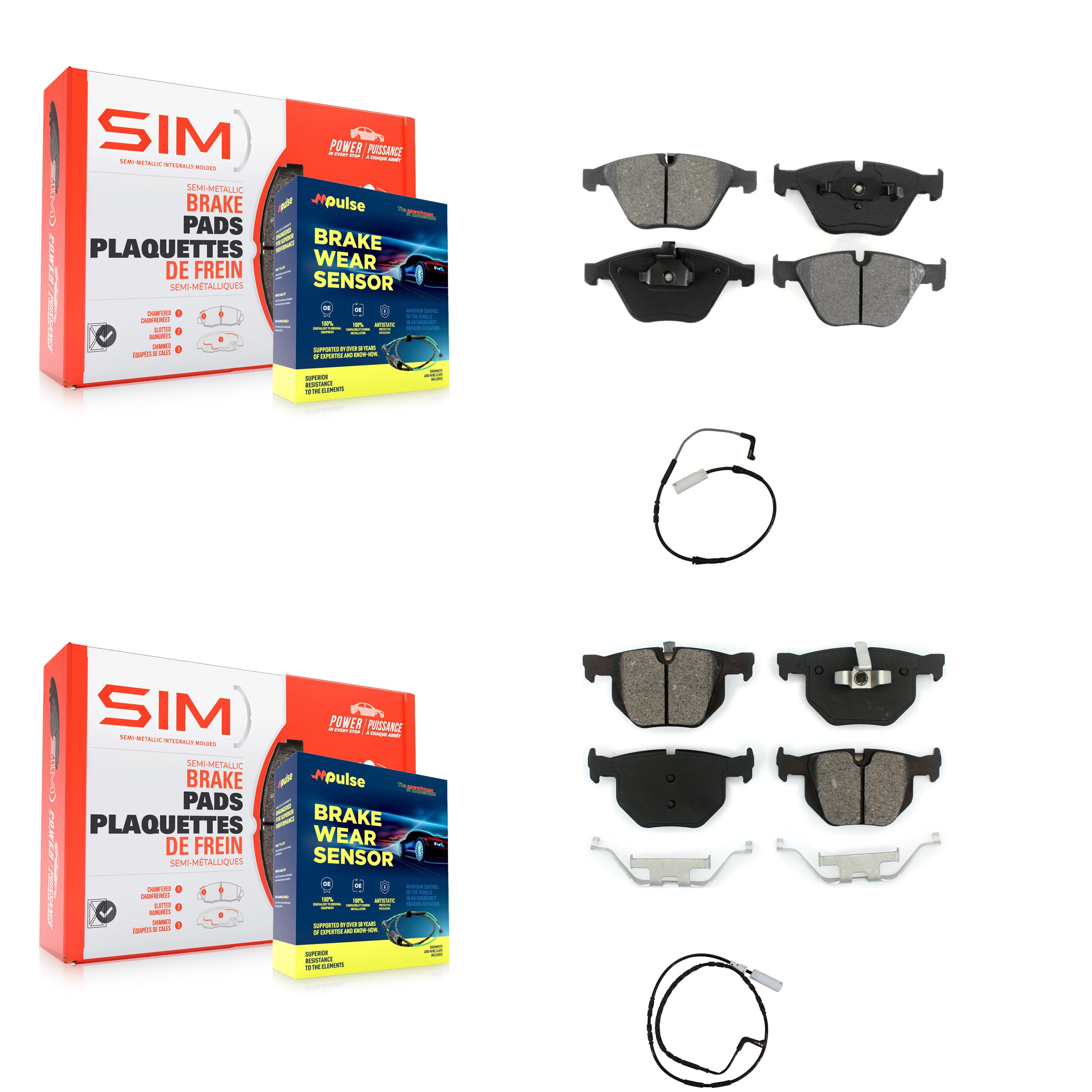 Front Rear Semi-Metallic Disc Brake Pads And Wear Sensors Kit For BMW 335i 335d 3.0L KSW-100092