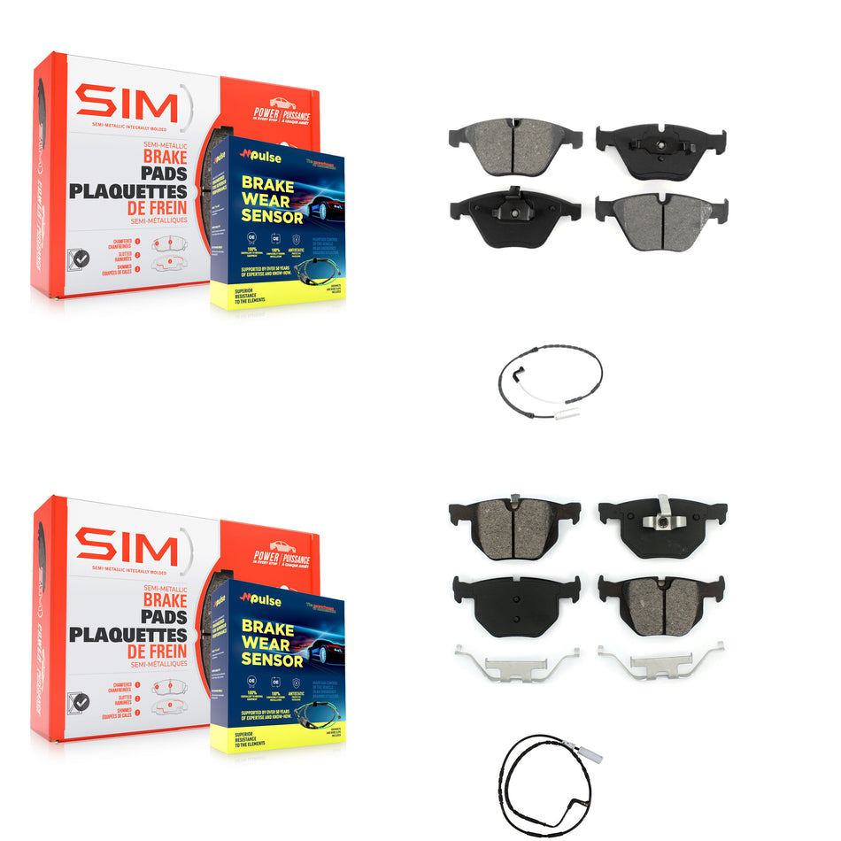 Front Rear Semi-Metallic Brake Pad And Wear Sensor Kit For 2009-2010 BMW 335i xDrive 3.0L KSW-100095