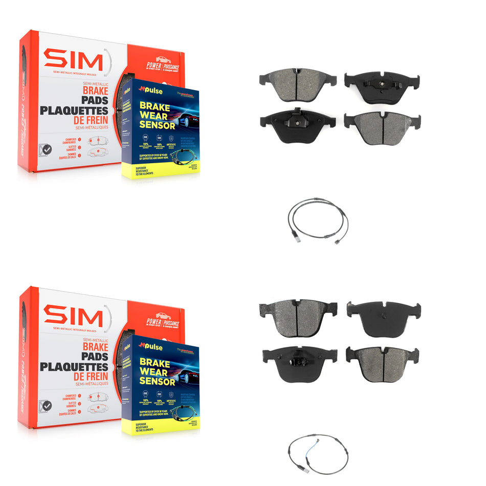 Front Rear Semi-Metallic Disc Brake Pads Wear Sensor Kit For 2010 BMW 535i Base with 3.0L KSW-100096