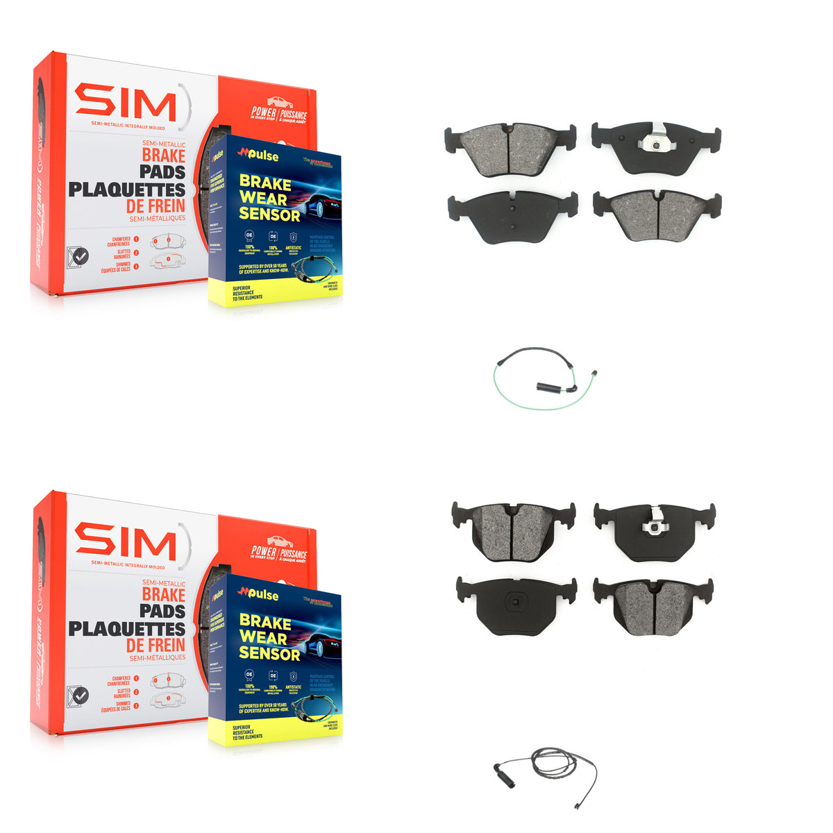 Front Rear Semi-Metallic Disc Brake Pad And Wear Sensor Kit For BMW 330Ci 330i 330xi 3.0L KSW-100099
