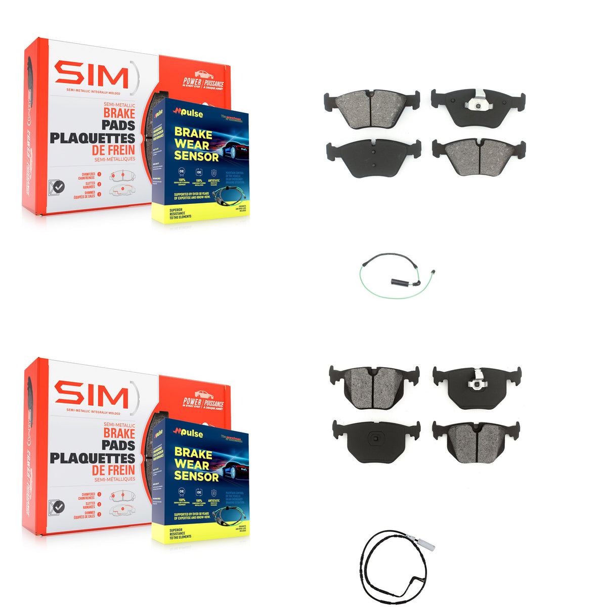 Front Rear Semi-Metallic Disc Brake Pads And Wear Sensors Kit For 2005 BMW 330xi 3.0L KSW-100101