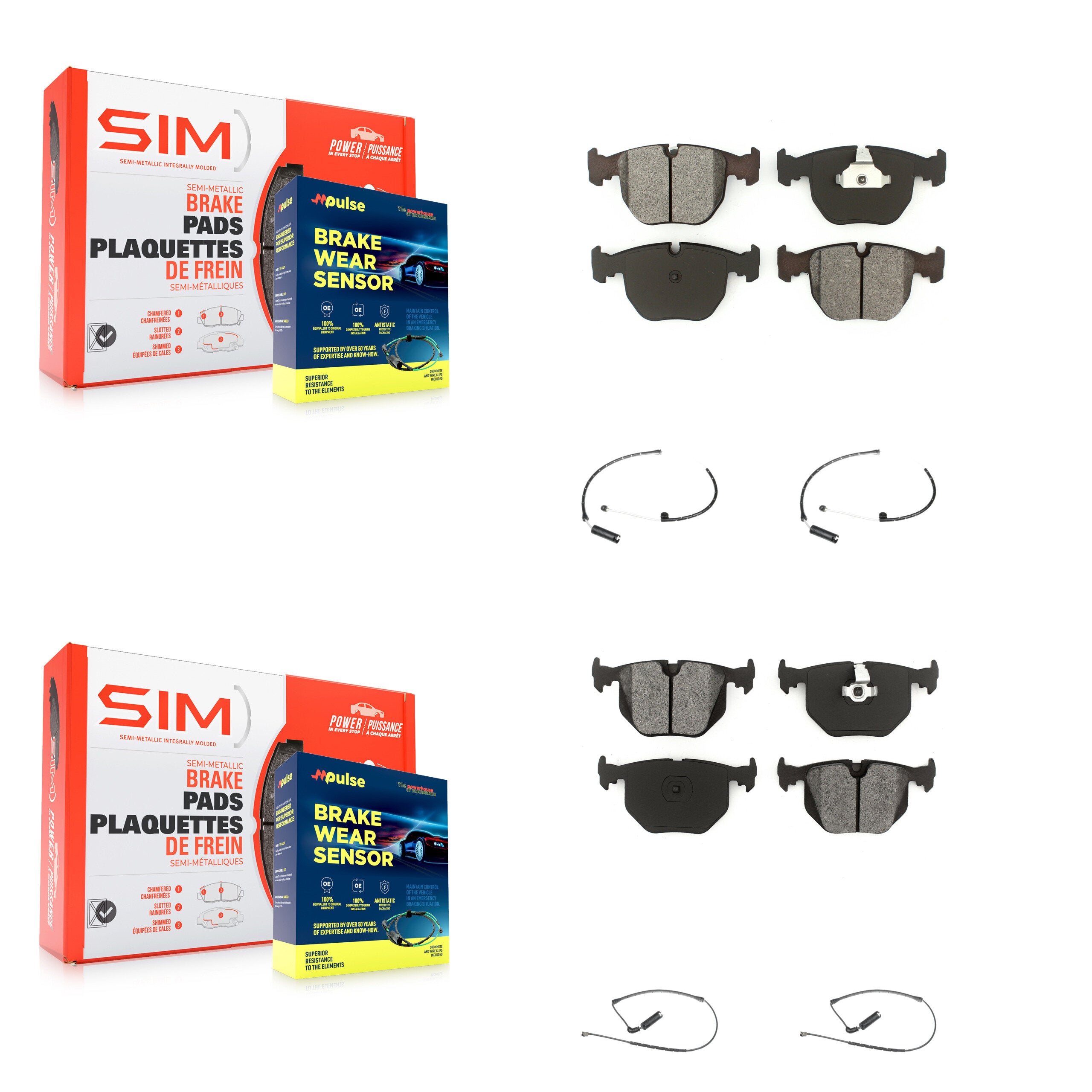 Front Rear Semi-Metallic Disc Brake Pads And Wear Sensors Kit For BMW X5 KSW-100105
