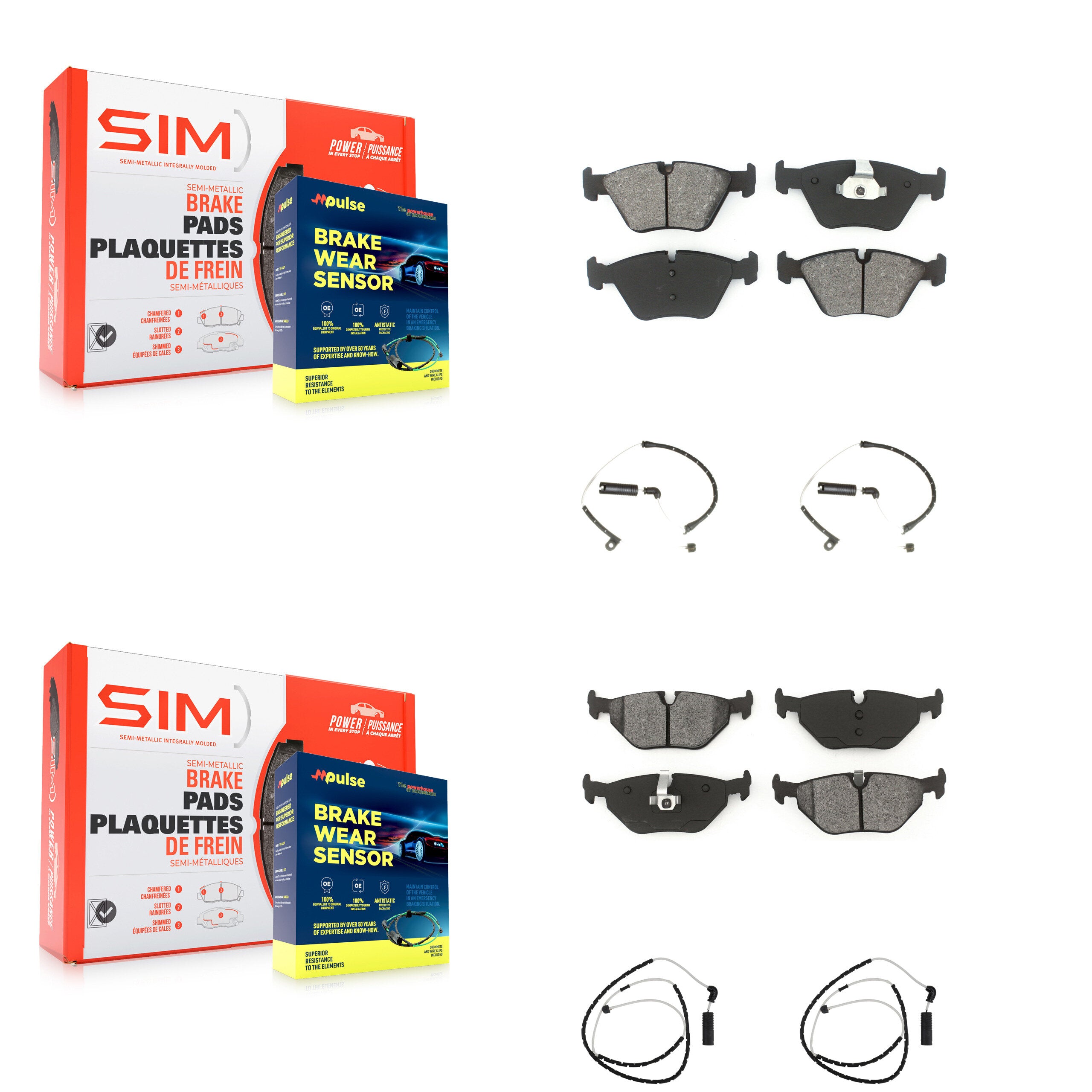 Front Rear Semi-Metallic Disc Brake Pads And Wear Sensors Kit For BMW Z4 KSW-100115