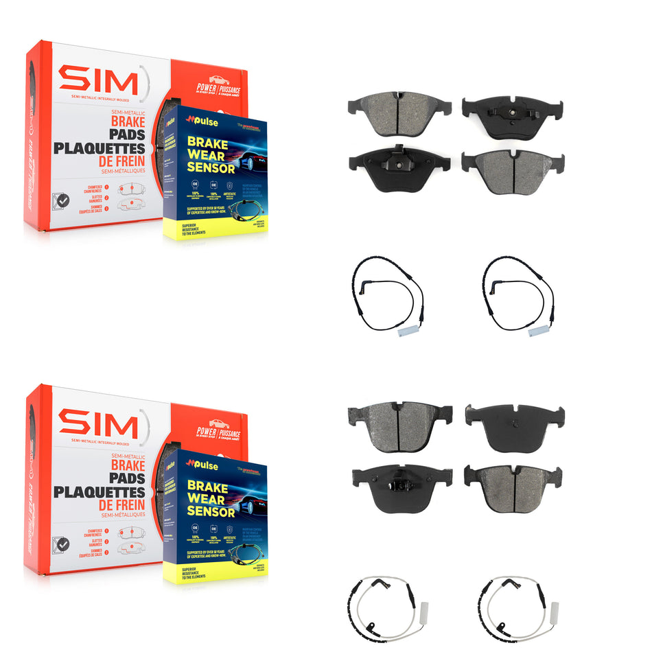 Front Rear Semi-Metallic Brake Pads & Wear Sensor Kit For BMW 750i 750Li 745i 745Li 760Li KSW-100124