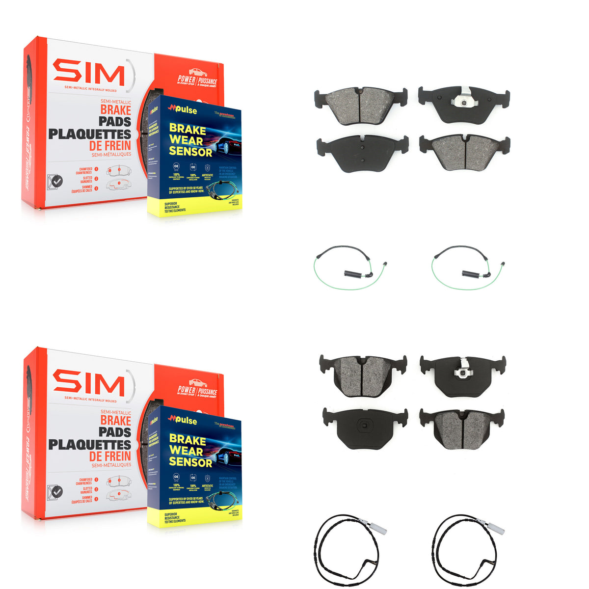 Front Rear Semi-Metallic Disc Brake Pads And Wear Sensors Kit For 2005 BMW 330xi 3.0L KSW-100129