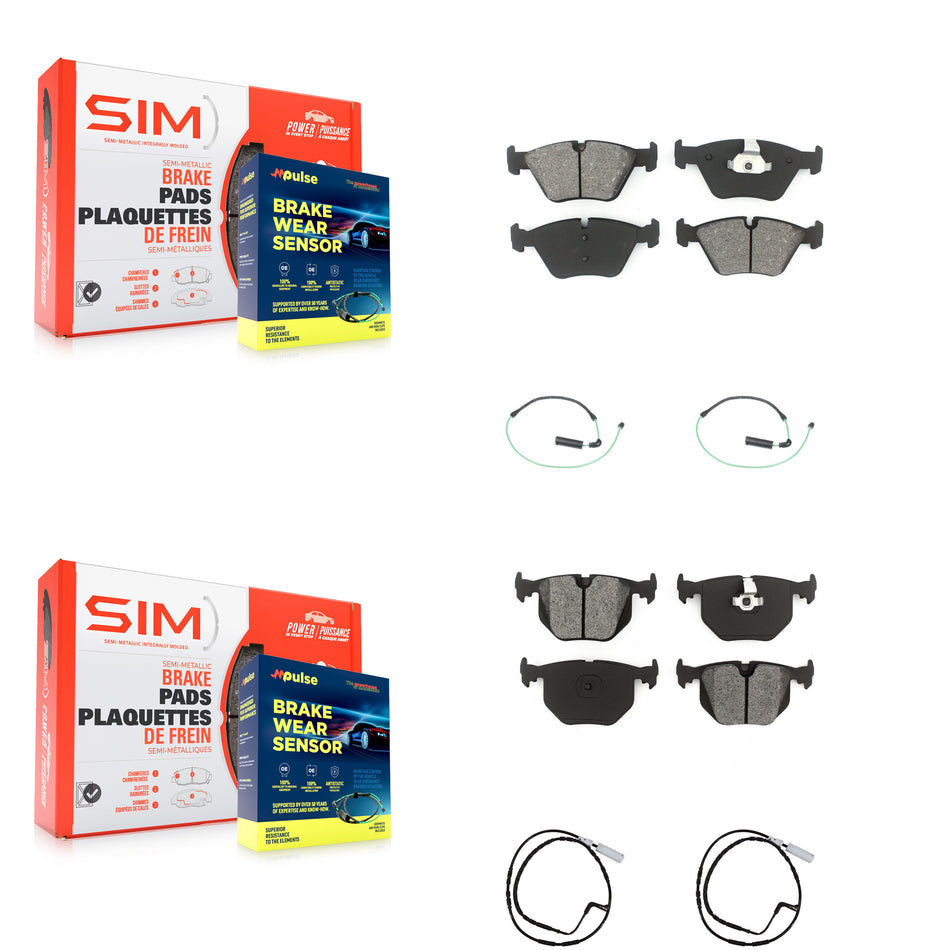 Front Rear Semi-Metallic Disc Brake Pads And Wear Sensors Kit For 2005 BMW 330xi 3.0L KSW-100129
